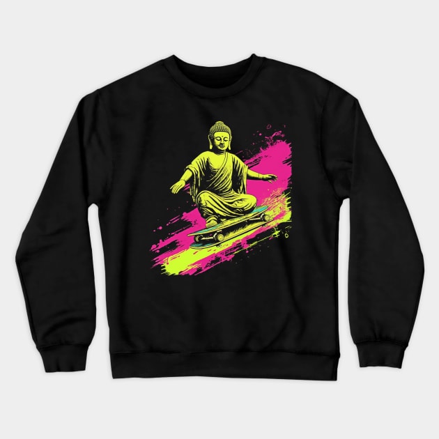 Buddha Skateboarding | Retro Skateboard | Funny Buddha # Crewneck Sweatshirt by Celebrity Zen